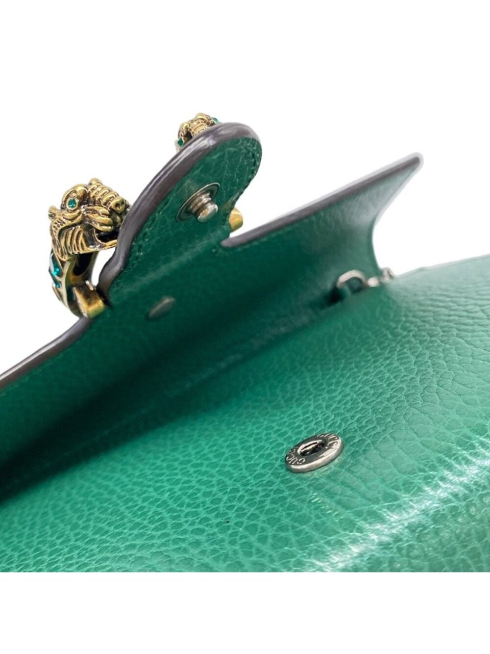 Gucci Shoulder Bag Dionysus Green Chain Removable Strap Line Stone Leather - Picture 12 of 15
